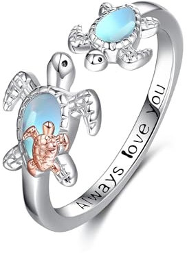Schildkröte Ringe Sterling Silber Mondstein Einstellbare Ringe Meeresschildkröte Schmuck Geschenk für Damen Frauen