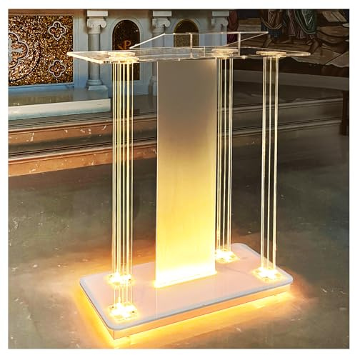 Vakiorn Kirchen Kanzel, Transparenter Acryl Rednerpult mit Rädern & 15 Farbe Einstellbar LED-Licht, Acryl Groß Podium Ständer für Kirche, Vortrag, Hochzeit, Klassenzimmer(40x17.7x 46.6)