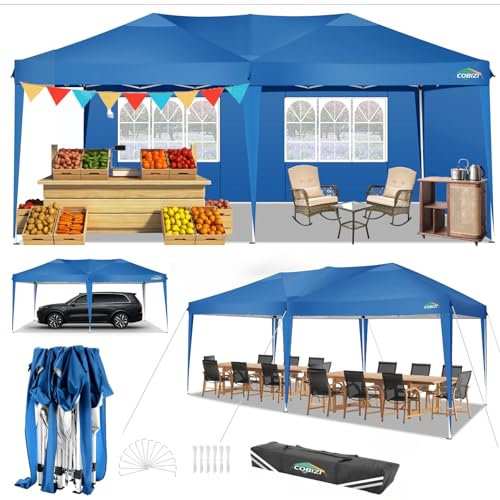 COBIZI Pop Up Gazebo 3x6m with 4 Removable Sidewalls,6 x 3 m Pop-up Commercial Tent Gazebo,Waterproof Silver-costed Oxford Marquee Canopy,UPF50+, Tent for Parties Garden & Outdoor Event,Blue