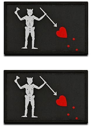 2 Stück Blackbeard Pirate Edwards Militär Bestickte Applikation Verschluss Piratenflagge Liebe Emblem Patch zum Befestigen an Kleidung Jacken Jeans Hut Weste Hundegeschirr
