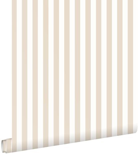 ESTAhome Tapete Streifen Beige und Weiß 50 x 900 cm
