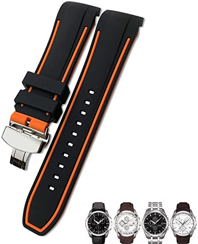 NFRFK 23/24 mm Gummi-Silikon-Uhrenarmband, passend für Tissot T035 T035627 Schmetterlingsschnalle, Ersatz, schwarz, blau, gebogenes Ende, Uhrenarmbänder(Black orange,23mm silver clasp)