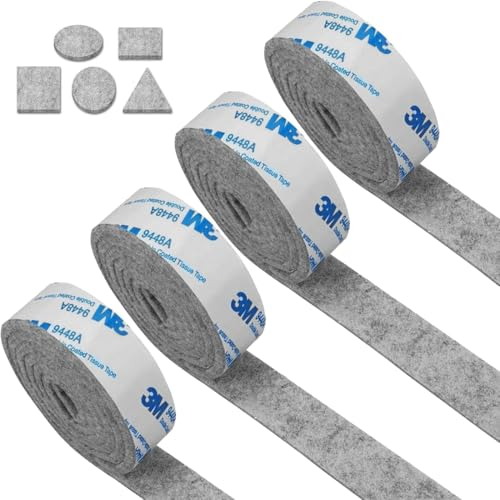 VURYAPI 4 Rollen Filzgleiter Selbstklebend, Selbstklebendes Filz für Möbel (100cm * 2cm) Schneiden Sie Jede Form, Stark Klebendes Gleitmatten Band, für Stühle, Bodenschutz, Grau