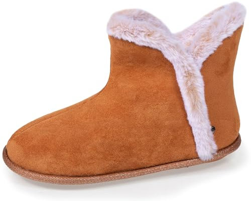 Isotoner Chaussons pantoufles Bottillons femme ultra confortables et chauds, interieur et bordure en fausse fourrure 37