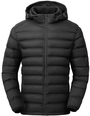 Gopune Leichte Daunenjacke für Herren, abnehmbare Kapuze, wasserabweisend, Puffy, Winter-Daunenjacken für Schnee, Skifahren, Reisen