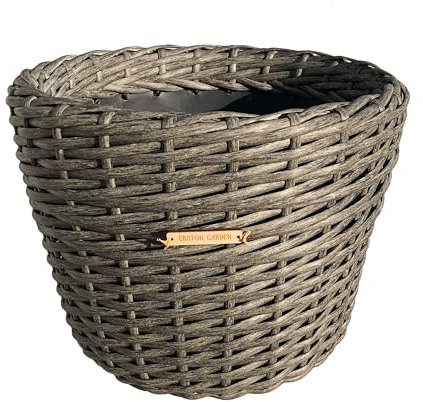 ERSTON GARDEN Runder Rattan-Blumentopf | Weidenkorb Töpfe für Pflanzen | Pflanzgefäße für den Außenbereich | Indoor-Pflanztopf | Kunststoffkorb | Großer Weidenkorb (dunkle Birke, mittel)