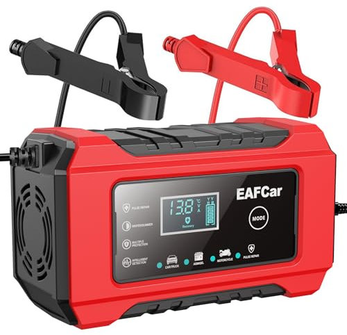 EAFCar 6A Car Battery Charger, 12V Portable Smart Charger, Battery Maintainer, Trickle Charger and Desulfator for Cars Boat Motorcycle Lawn Mower RV ATV SUV Snowmobile