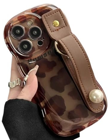 Sovtay Leopard Print Case for iPhone 15 14 13 12 11 Pro Max, Brown Leopard Print Leather Strap for Apple for iPhone Case, Tortoise Shell Retro Phone Case for Women Girls (Brown,for iPhone15 Pro Max)