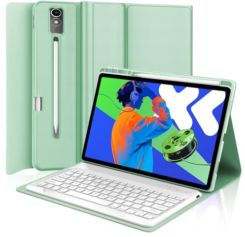 SENGBIRCH Funda con Teclado para Lenovo Idea Tab Pro 12.7 2025, Español Ñ Bluetooth Inalámbrico Desmontable Teclado para Lenovo Idea Tab Pro 12.7 Pulgadas 2025 (TB-373FU/TB-375FC), Verde Claro