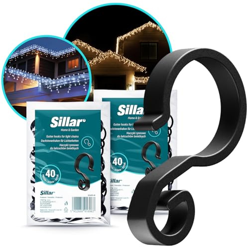 Sillar 80 Stück Weihnachtsbaum-Lichterhaken weihnachtsbaumbeleuchtung weihnachtsbaumlichter haken für weihnachtsdeko leichte Aufhänger für Dachrinnenschutz Seil Lichtclips pp Black