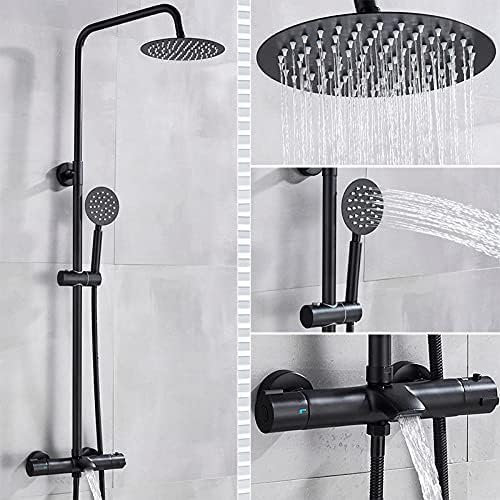 Robinet de salle de bain thermostatique avec pommeau de douche mural et mitigeur de baignoire Noir A
