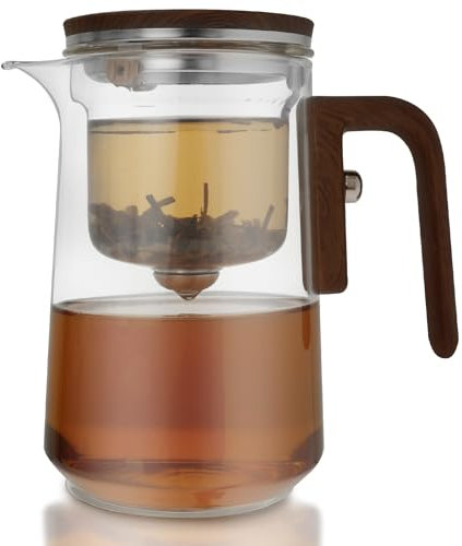 800ml Borosilicate Glass Teapot with Wood Handle and Strainer - Magical Witchcraft Teapot with Press Control (800ML)