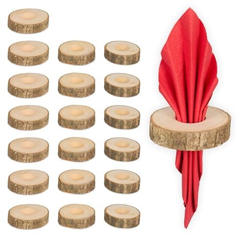 Relaxdays Serviettenringe 20er Set, Holz mit Rinde, HxD: 2 x 7 cm, Serviettenhalter, Papier-und Stoffservietten, Natur