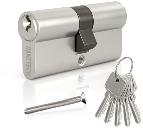 GANZTECH 50/50 (100mm),Nickel Door Barrel Lock,Key Key with 5 Standard Keys,Aluminum Alloy Euro Cylinder Lock,Secure Stable for Wooden,Composite Doors and UPVC