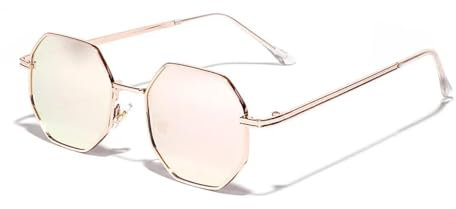 TNDVIC Lunettes de soleil à monture métallique, verres miroir or rose, UV400 (miroir rose)