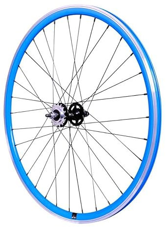 cyclingcolors 1x Fahrrad Hinterrad Felge Komplette Rand Radius Nabe für Fixie-Fahrrad Singlespeed Größe 700 (13-622) TubeType Festes Kettenrad 16 Zähne Flip Flop Aluminium Blau