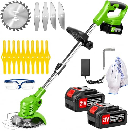 Decespugliatore a Batteria, Tagliabordi a Batteria 21V 4.0Ah, Tagliabordi Elettrico Da Giardino con 3 Tipi di Lama, Testina Regolabile, Maniglia Telescopica, Decespugliatori da Prato e Giardino
