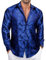 Ailisus Royal Blue Mens Silk Paisley Dress Shirts Formal Long Sleeve Button Down Shirt Floral Jacquard Business Wedding