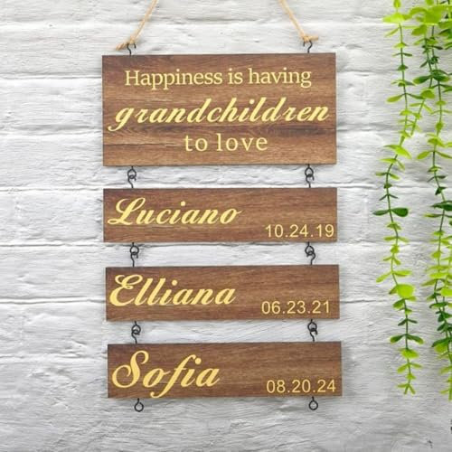 Panneau en bois personnalisé avec nom, nom de famille, décoration murale, panneaux et plaques décoratifs, cadeau personnalisé pour la fête des mères, la fête des pères (couleur claire)