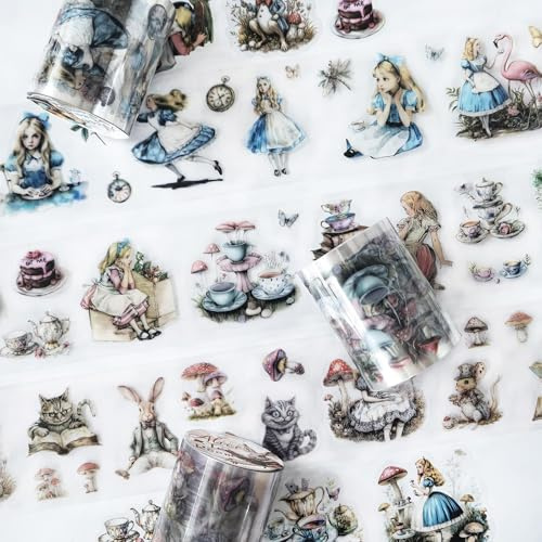 Ta Merry Scrapbook Set di 3 rotoli Washi Tape PET Scrapbooking Alice Tema Stickers Bullet Journal per scrapbook fai da te calendario,taccuino fotografico,diario,Notebook(Alice 1)
