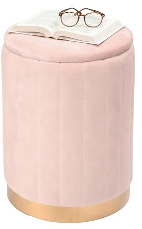 Relaxdays Hocker Samt, Sitzhocker mit Stauraum, gepolstert, HxD: 42 x 32 cm, runder Beistellhocker, Wohnzimmer, Farbwahl | HxD: 42 x 32 cm, runder Beistellhocker, Wohnzimmer