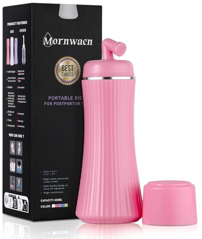 Mornwaen Peri Bottle Postpartum,verbessertes tragbares Bidet mit ausziehbarer Sprühdüse für Reisen und Camping,3 auslaufsichere Dichtungen (Rosa, Mittel)