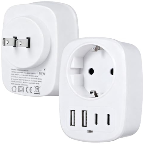 Vexnaro Adaptador de Viaje Japón Tipo A, Adaptador Enchufe España Japón 5 en 1, con 2 USB C y 2 USB A, Adaptador de Corriente para América Canadá China Tailandia Colombia (1)