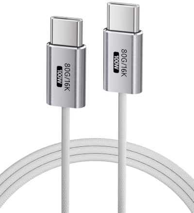 KMMXXCPM [Blanc,1M Câble USB C Vers USB C,80Gbps Transfert Données Compatible avec Thunderbolt 5/4/3,Cable USB Type C Charge Rapide 100W,16K/8K/4K Video pour Moniteur,Laptop,SSD,Docking,Hub,Carplay.