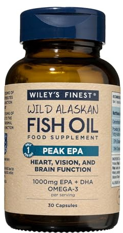 Wiley’s Finest Peak EPA Omega-3 Softgels, 30 Softgels (30 Servings) | Triple Strength 1000mg EPA & DHA from Wild Alaskan Fish, Sustainably Sourced, Non-GMO