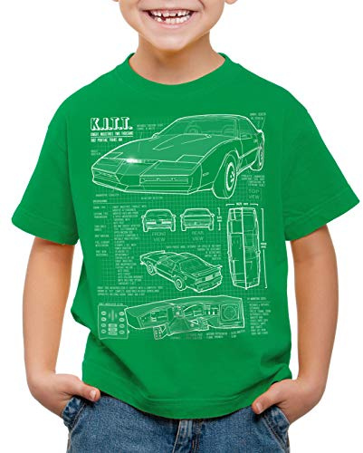 style3 K.I.T.T. Kinder T-Shirt Blaupause Michael Knight 2000 Black Rider, Farbe:Grün, Größe:128