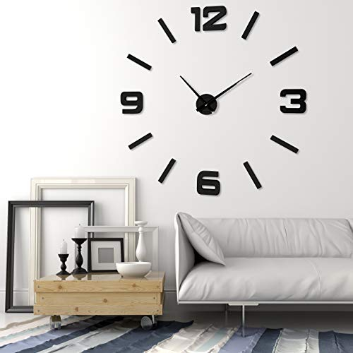 FLEXISTYLE Reloj de pared adhesivo DIY 3D grande reloj de pared 130 cm XXL (grosor 19 mm) diseño moderno EKO relojes de pared decoración relojes para oficina, salón, dormitorio, artículo decorativo
