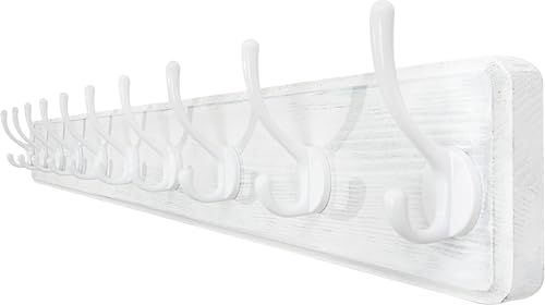 WEBI Garderobenleiste,98cm Lang Garderobenhaken,Wandgarderobe Holz mit 10 Haken,Kleiderhaken Wand,Hakenleiste Garderobe,Jackenhalter Wand für Mäntel,Jacken,Weiß