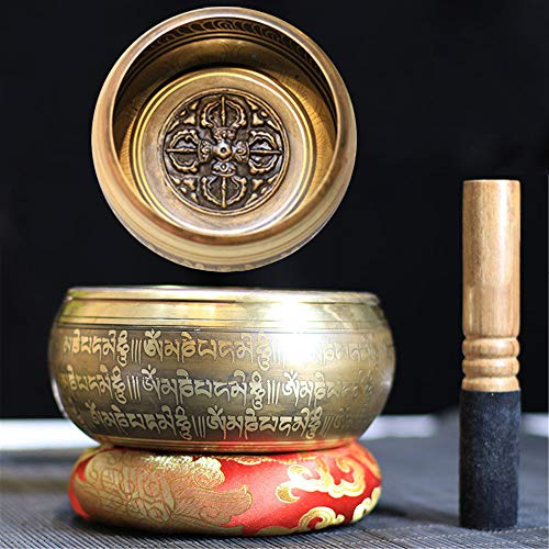 Gandhanra bol chantant tibétain, Sculpté de Vajra croisé et de mantras, fait à la main au Népal