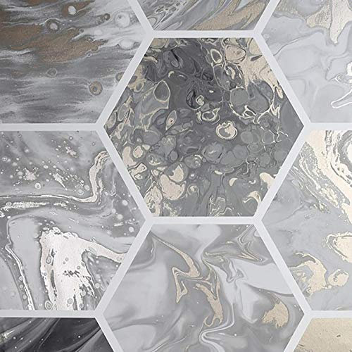 Marbled Hexagon Wallpaper Rose Gold Charcoal Metallic Grey White