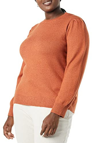 Amazon Essentials Maglione Girocollo con Spalle Plissettate Morbido al Tatto Donna, Caramello, M