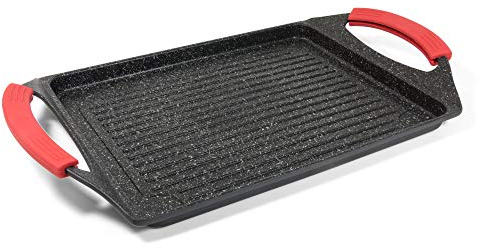 Moneta Pro Grill, Poêle Grill à Induction avec Poignée en Silicone, Revêtement Antiadhésif et Anti-rayures, Poêle Adaptée à toutes les Cuisinières, Lavable au Lave-vaisselle, 45x27cm