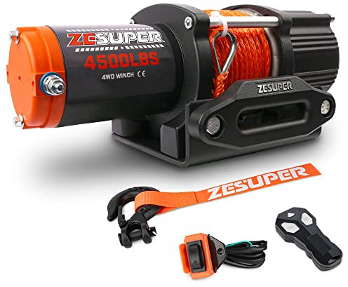 ZESUPER Cabrestante eléctrico impermeable IP67 con control remoto inalámbrico, cuerda sintética Hawse Fairlead de mano, cabrestante portátil de 12 V