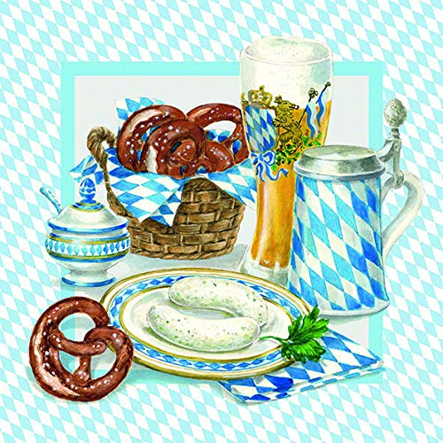 20 Servietten Bayrische Auszeit | Weisswurst | Bier | Bayern | Oktoberfest 33x33cm