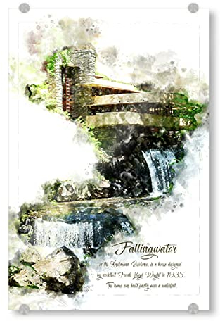 artboxONE Acrylglasbild 120x80 cm Natur Fallingwater Hochformat Aquarell - Bild frank Lloyd Wright
