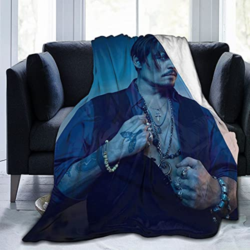 axirdju Johnny Depp superweiche und Bequeme Flanelldecke, Campingdecke, Stranddecke, Dekoration, Schlafzimmer, Wohnzimmer, geeignet für Kinder/Erwachsene, Überwurfdecken (schwarz, 127 x 101,6 cm)