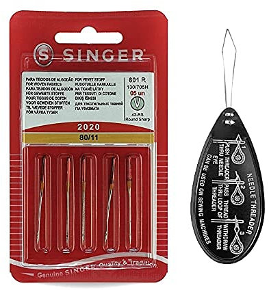 Singer Universal 2020 Nähmaschinennadeln, 5 Stück, Größen 80/11, 90/14, 100/16 & sortiert, inklusive großem Nadeleinfädler (Größe 80/11)