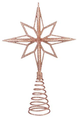 Christmas Tree Topper, Rose Gold Xmas Glitter Star with Spring Base Golden Star Decoration Festival Ornaments for Home, School, Bar, Office, Hotel