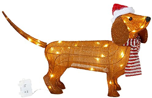 Mini LED Weichnachts Dackel 45cm hoch mit 45 integrierten LEDs zusammenfaltbar für Innen und Außen Gartendekoration Winterdekoration