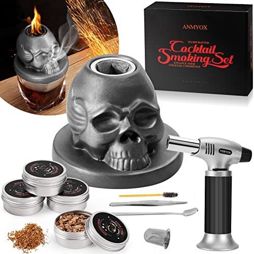 Cocktail-Räucher-Set mit Taschenlampe, Anmyox Whiskey-Smoker-Set mit Geschenkbox, Bourbon-Whiskey-Set, Geschenk für Männer, Totenkopf-Set für Ihre Freunde, Ehemann, Vater. (ohne Butan)
