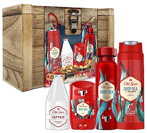 Old Spice Treasure Chest Gift Set For Men With Deep Sea Deodorant Stick, Shower Gel And Captain Aftershave Lotion