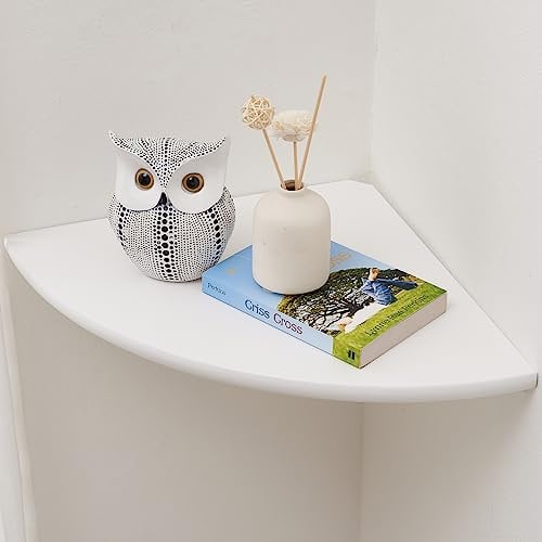 Gieanoo Eckregal Hängeregal Weiß, Eiche Massivholz runde Wandregal Holz kleines Regal Pflanzenregal für Schlafzimmer Wohnzimmer Radius 25cm