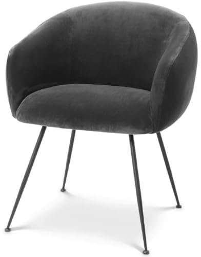 Casa Padrino Silla de Comedor de Lujo con reposabrazos Gris/Negro 61 x 60 x A. 79 cm - Silla de Cocina con Terciopelo Fino - Muebles de Comedor - Muebles de Cocina - Muebles de Lujo