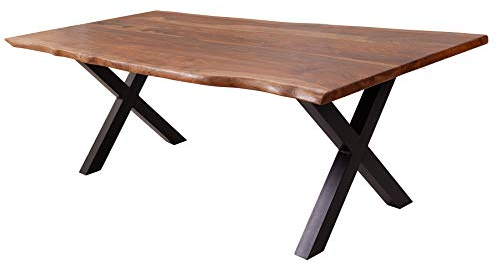 riess-Ambiente.de Massiver Baumkanten-Esstisch Amazonas 180cm braun Sheesham mit X-Gestell Holztisch Konferenztisch