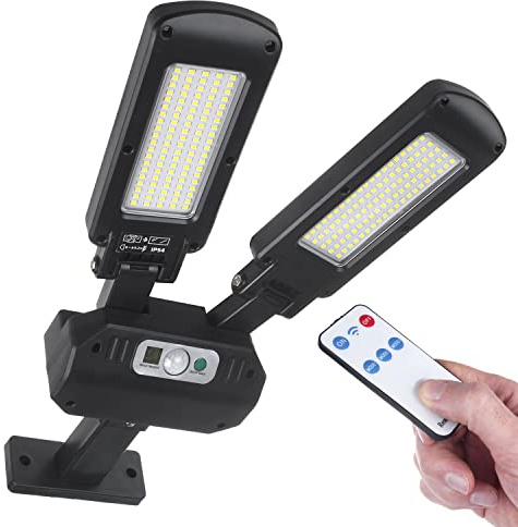 Maclean MCE447 Double Solar Wall Lamp with Motion and Dusk Sensor IP54 5W 2X 450 Lumens 6500K Two Light Sources Remote Control Outdoor Street Light