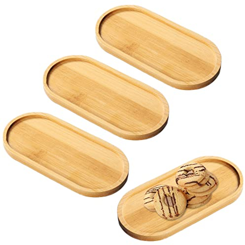 Zasiene Plateaux Ovales en Bambou 4 Pièces Plateau Repas en Bois Plateau de Service Bois Plateau Repas Plateau à Thé Ovale Plateau Comptoir Plateau de Rangement Décoratif pour Pain Dessert Biscuit